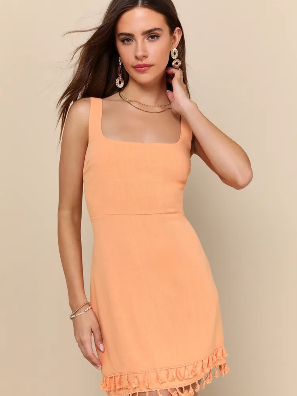 Feel the Sunshine Washed Orange Tassel Mini Dress